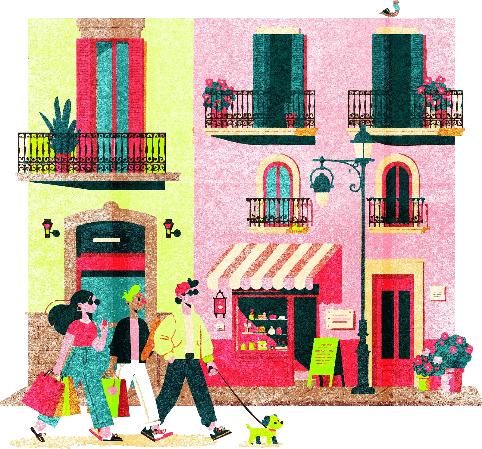 Calle de Sants con vecinos paseando frente a comercios locales